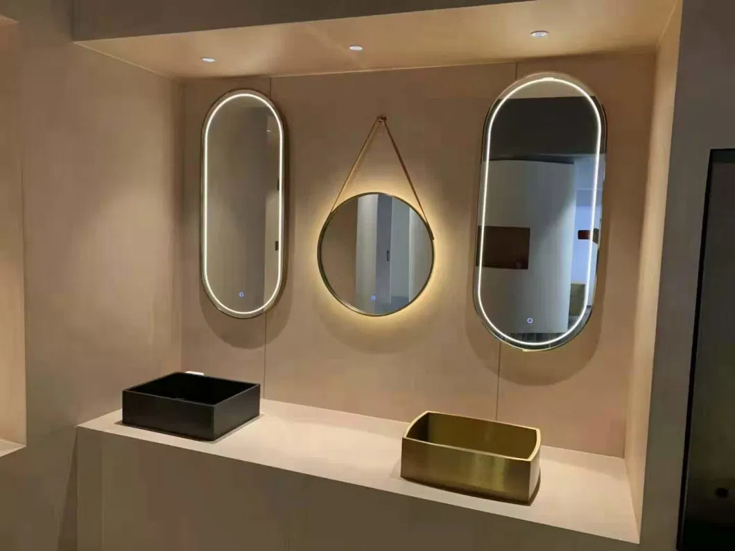 Touch Sensor Defogging Smart LED Bathroom Mirror Silver Mirror with Time/Temperature Display Smart Anti-Fog Mirror with Light Furniture LED Light Acrylic Illum