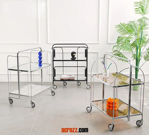 Easy Assemble Kitchen Trolley Double Layer Trolley Food Service Cart with Wheels Food Trolley Transport Trolley Hotel Delivery Acrylic Trolley
