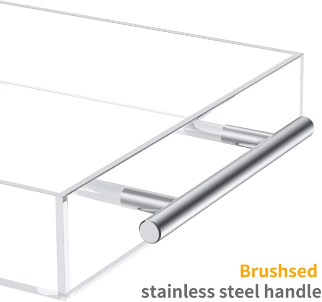 Restaurant Waterproof Clear Acrylic Serving Tray with Silver Handles