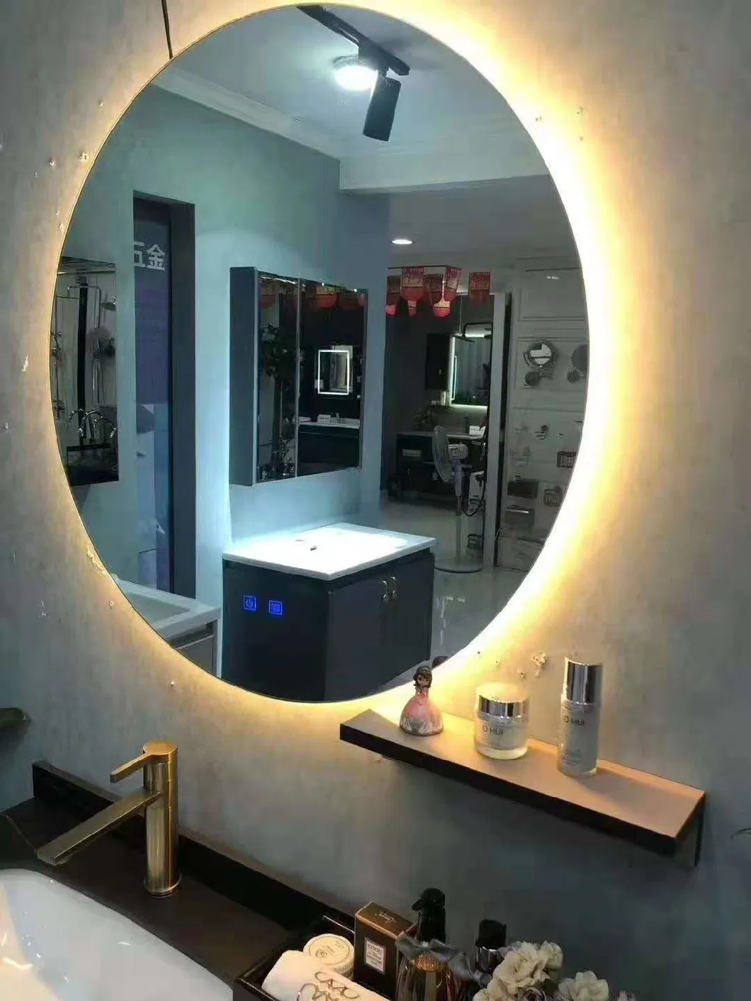 Touch Sensor Defogging Smart LED Bathroom Mirror Silver Mirror with Time/Temperature Display Smart Anti-Fog Mirror with Light Furniture LED Light Acrylic Illum