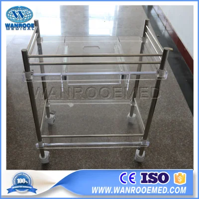 Bss200e Medical Equipment Stainless Steel+Acrylic Hospital Trolley with One Drawer