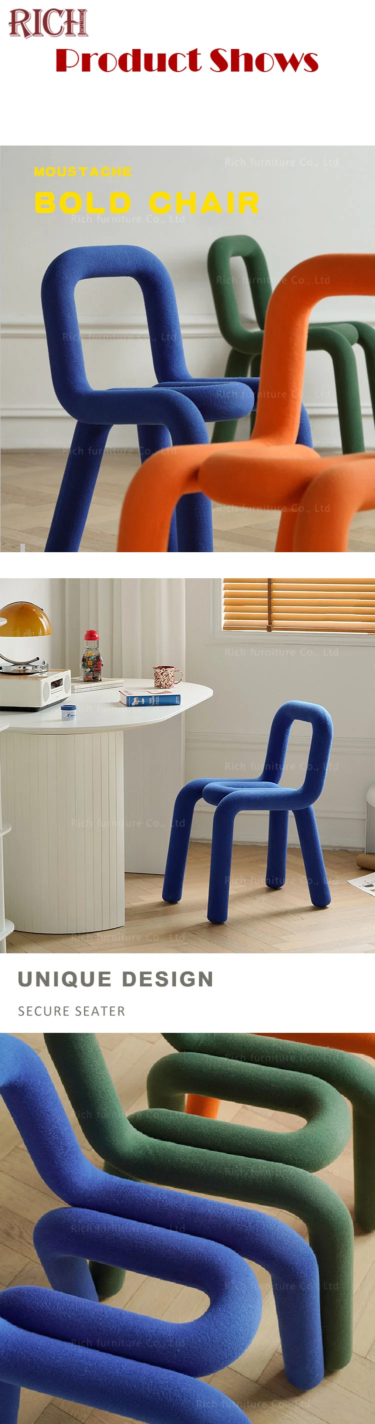 Unique Design Accent Dining Chair Fabric Moustache Bold Chair