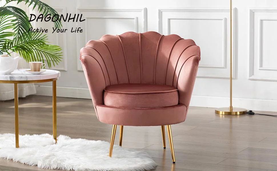 Classic Luxury Leisure Chair Comfortable Shell Pink Velvet Accent Chairs Sofa Chairs