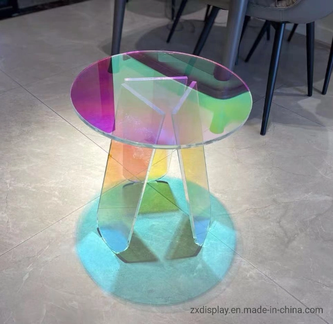 Fashion Iridescent Acrylic Coffee Table Round Plexiglass Colorful Modern Dining Desk