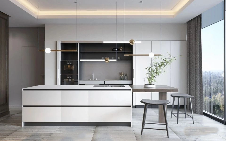 Modern Style Anti Lacquer Acrylic Finish Luxury Handleless Home Furniture Kitchen Cabinet