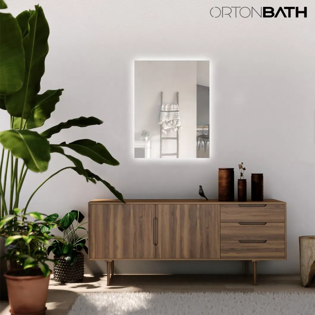 Ortonbath Round Bathroom Bath Wall Decor Decorative LED Acrylic Mirror Light Full Length Glass Mirrors