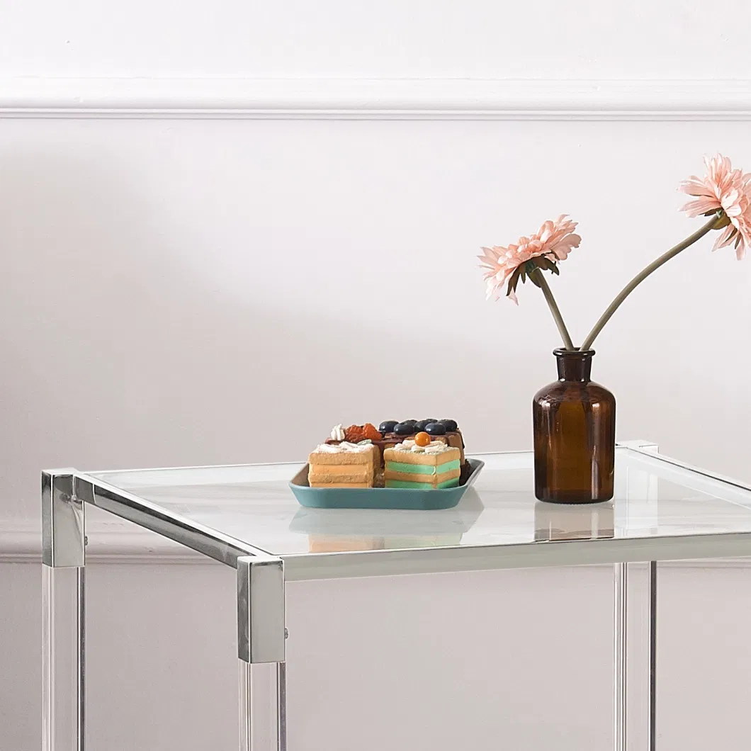 China Wholesale Good Price Clear Acrylic End Table Sets Square Glass Stainless Steel Side Tables