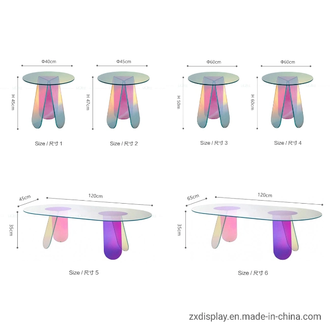 Fashion Iridescent Acrylic Coffee Table Round Plexiglass Colorful Modern Dining Desk