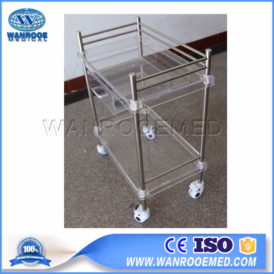 Bss200e Medical Equipment Stainless Steel+Acrylic Hospital Trolley with One Drawer