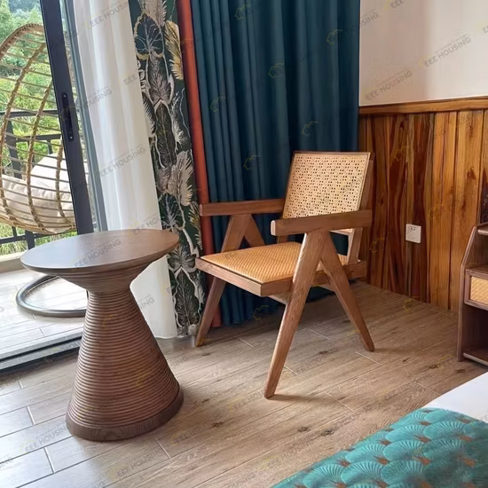 China Factory Supply Nordic Restaurant Hotel Rattan Solid Wood Armchair Chandigarh Dining Accent Lounge Chair for Bedroom/Living Room/Balcony Cafe