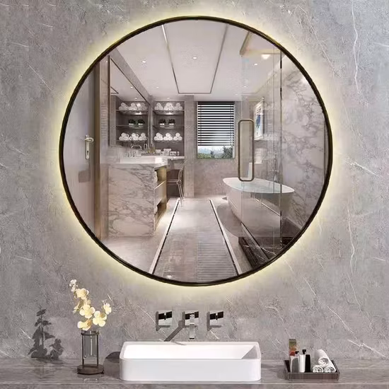 Touch Sensor Defogging Smart LED Bathroom Mirror Silver Mirror with Time/Temperature Display Smart Anti