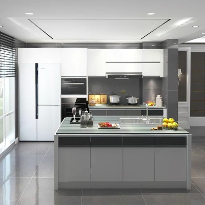 Factory Cost Shiny Glossy Looking Features Acrylic Kitchen Cabinets with Handle Free Design